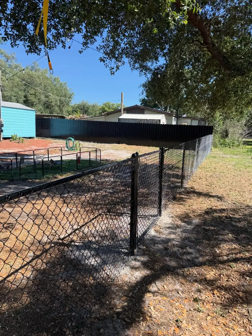Black vinyl-coated chain link fence and gate installed in Tampa, FL